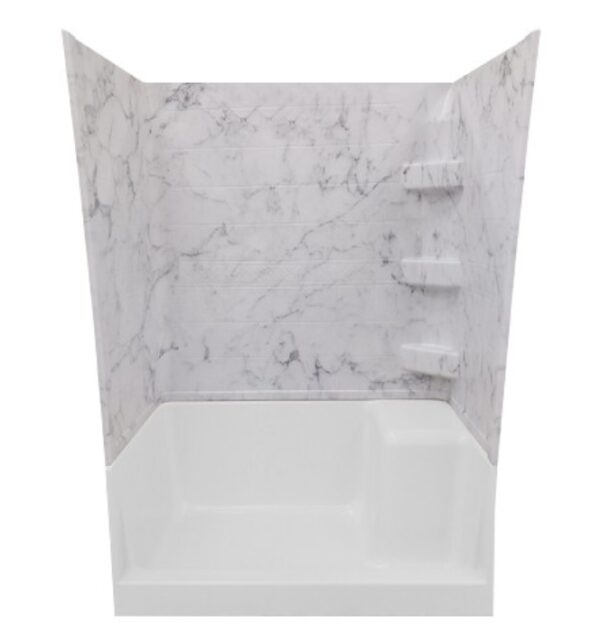 Specialty Recreation Shower Surround, Marble, Gray and White, 24x32x66 Inch