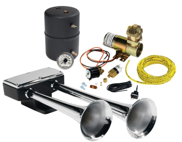 Hadley Bully Air Horn Complete Kit, Dual Tone, Chrome Silver, 133 dB