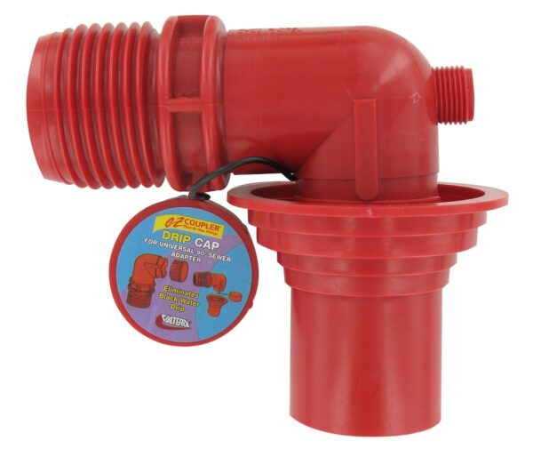 Valterra Universal Sewer Dump Adapter, Red, Two-Piece with Secondary Tank Thread