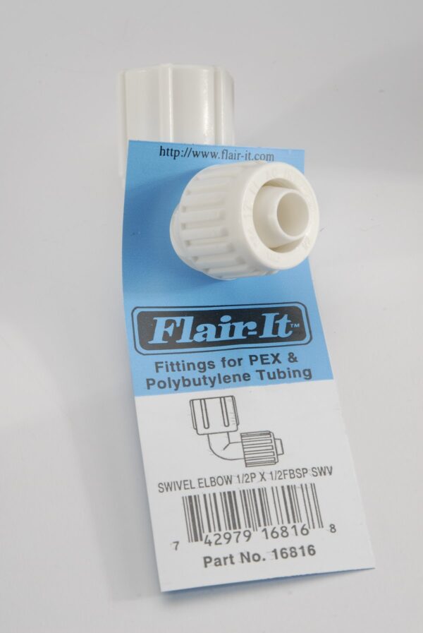 Flair-It Compression to Female Swivel Elbow, 1/2 Inch, 90 Degree, White