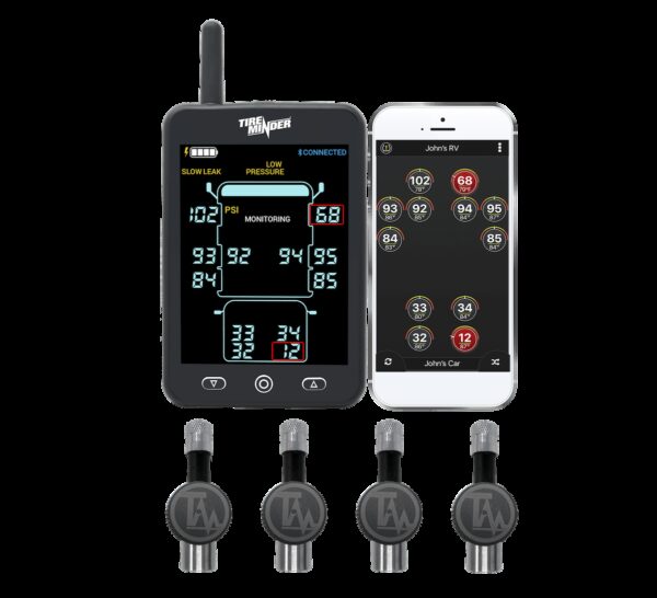 Minder Research TireMinder A1 AS TPMS, 4 Flow-Through Sensors, 5.5 Inch Display