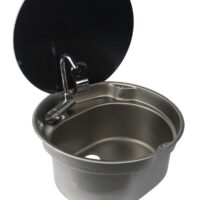 Suburban RV Sink with Fold-Down Faucet, 16" Countertop, Stainless Steel, Black