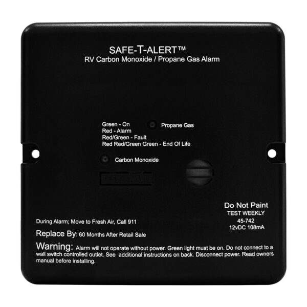 MTI Safe-T-Alert Carbon Monoxide and Propane Detector, 12V Flush Mount, Black