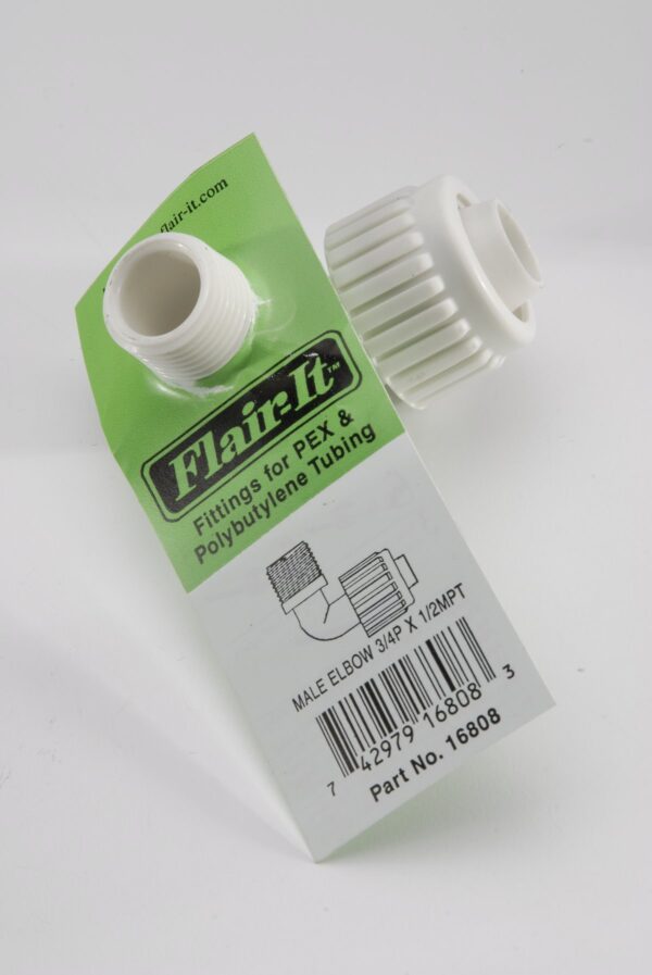 Elkhart Supply Compression to Male Thread Elbow, 3/4 to 1/2 Inch, 90 Degree, White