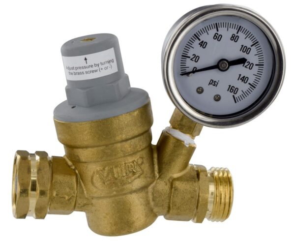 Valterra Adjustable Water Pressure Regulator, 0-60 PSI, with Gauge, Brass