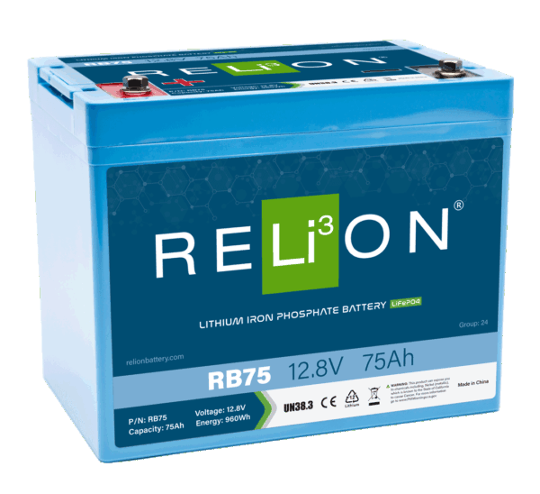 RELiON 12 Volt 75 Ah Lithium Deep Cycle Battery, Group 24