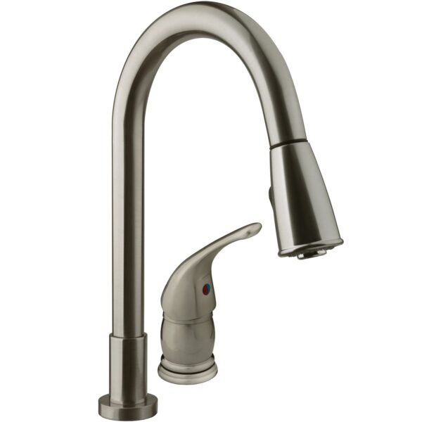 Dura Faucet 8 Inch Kitchen Faucet, Brushed Nickel Pull-Down with Sprayer