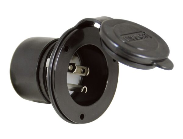 Marinco 120V 15 Amp Battery Charger Inlet Port, Black, with Dust Cover