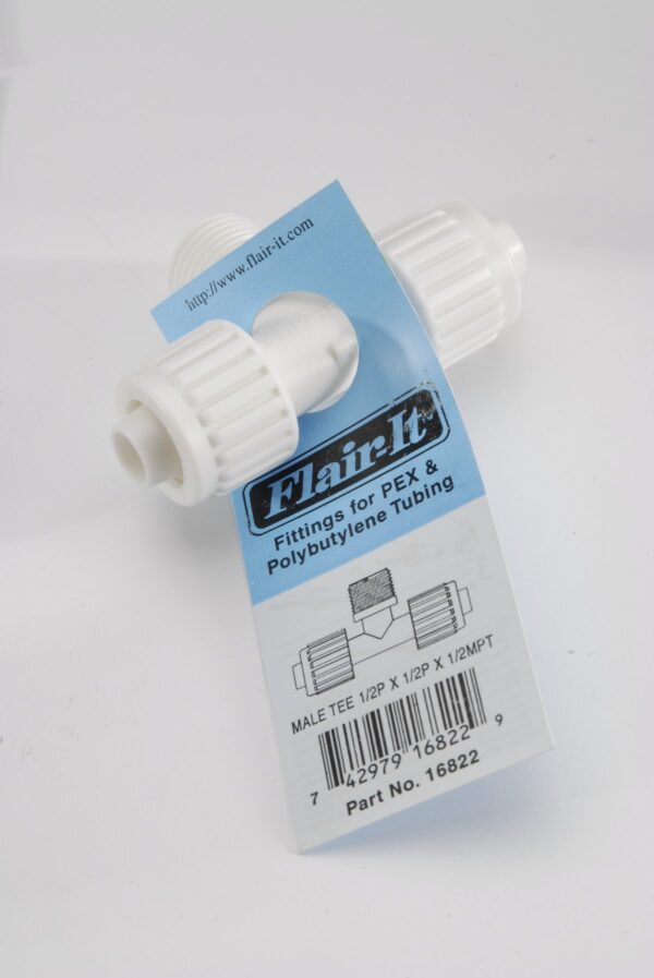 Flair-It Hose Barb to Male Thread Tee, 1/2 Inch, White