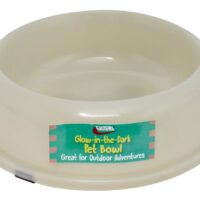 Valterra Single Pet Dish, Glow-in-the-Dark, White/Green with Rubber Base Feet