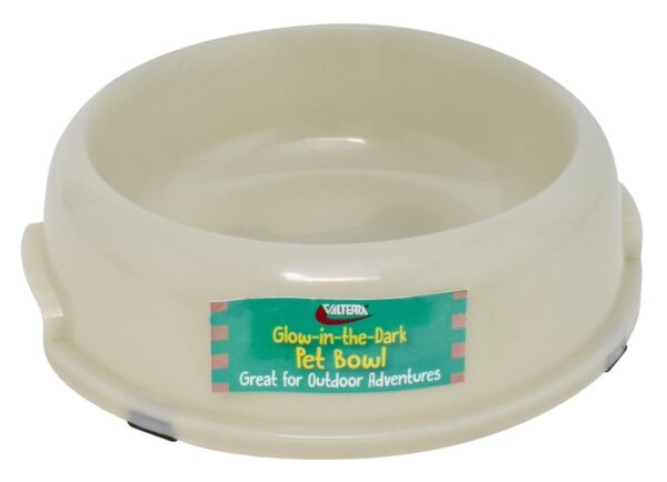 Valterra Single Pet Dish, Glow-in-the-Dark, White/Green with Rubber Base Feet