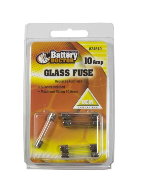 WirthCo Battery Doctor 10-Amp AGC Glass Fuse, Pack of 5