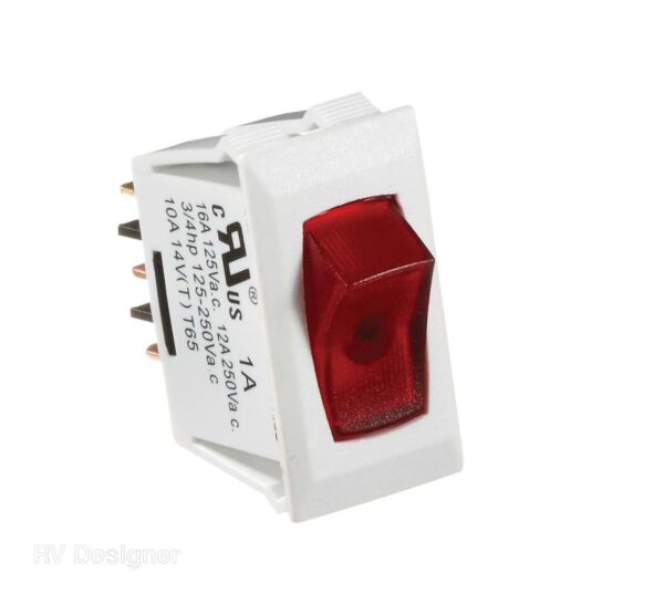 RV Designer 14V 10A Rocker Switch with Red Light, White