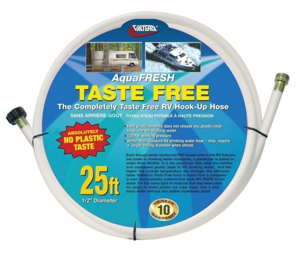 Valterra Taste Free Water Hose 25 ft, 1/2 Inch, 120 PSI, White