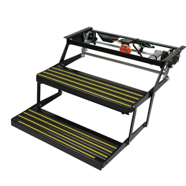 Lippert Kwikee Revolution Double Power Entry Step with Amber Light, Black