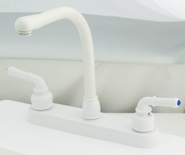 Empire 8 Inch Kitchen Faucet with Teapot Handles and High Arc Spout, White