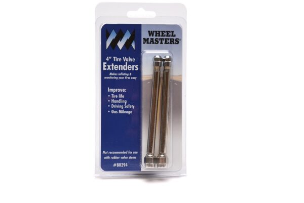 Wheel Masters Valve Stem Extension, Straight, 4 Inch, Silver, Set of 2