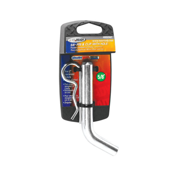 Draw-Tite Bent Hitch Pin, 5/8 Inch, 2 Inch Receiver, Includes Clip, Silver