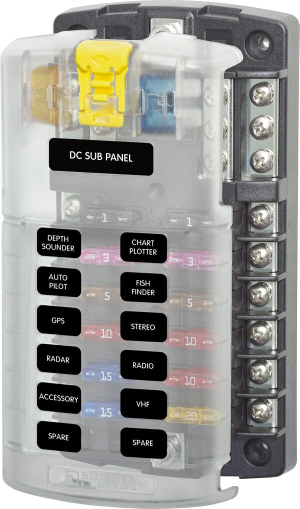 Blue Sea ATO/ATC Fuse Block, 12 Circuit, Stud Mount with Cover