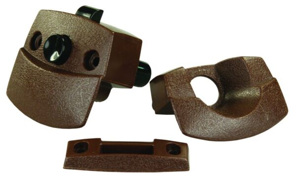 JR Products Entry Door Handle, Push Button, Brown Plastic