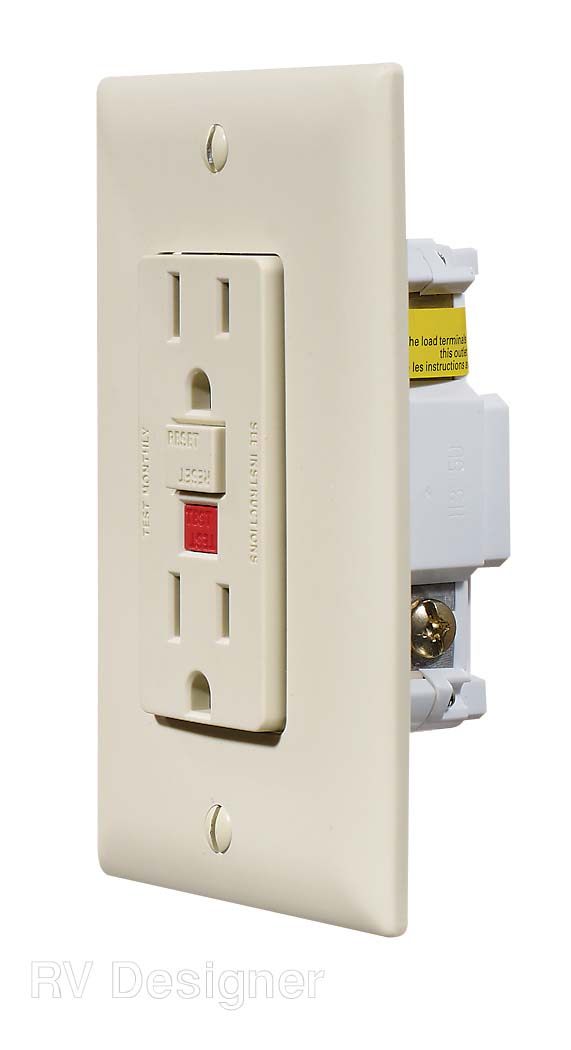 RV Designer GFCI Dual Receptacle, Ivory with Cover