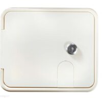 RV Designer 50 Amp Rectangular Electrical Cord Hatch, 7.6 x 6.5 Inch, Polar White