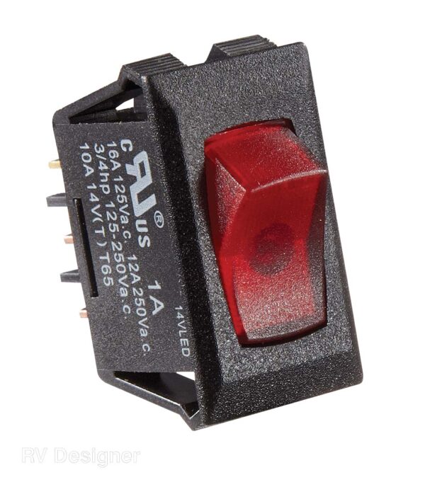 RV Designer 14V 10A Rocker Switch with Red Light, Black