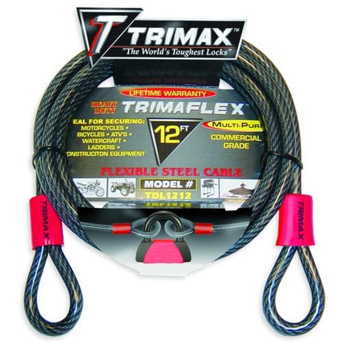 Trimax Security Cable, 12 Feet, 12mm Braided Steel, No Lock