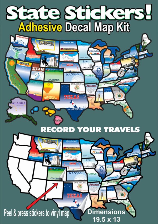 State Sticker, 50 State Map, 19-1/2 x 13 Inch, Self Adhesive