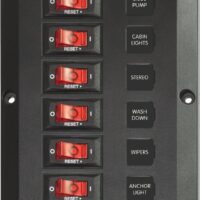 Blue Sea Systems 12 Volt Deck Power Distribution Box, 45 Ampere, 6 Circuit, Black