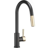 Dura Faucet RV Kitchen Faucet with Pull-Out Spout, Black/Gold