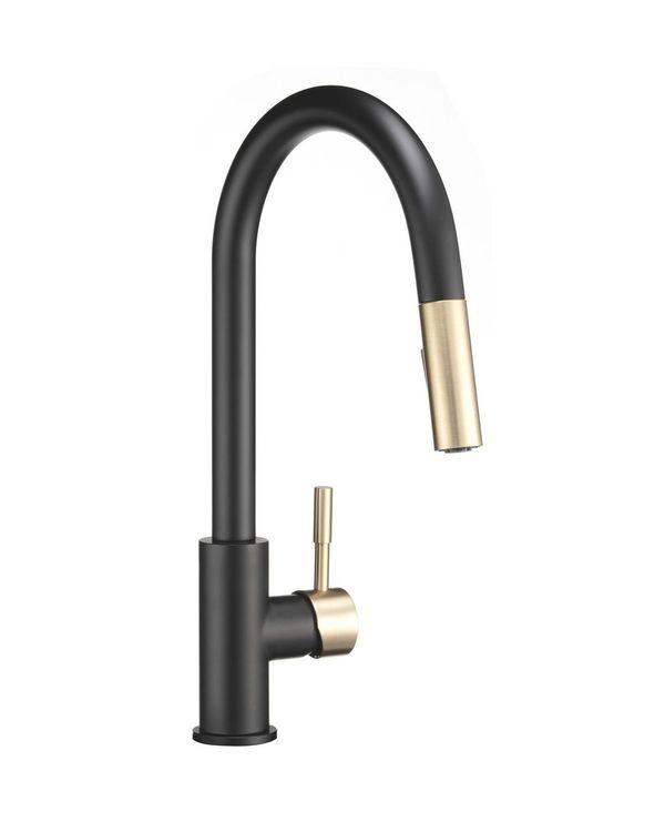 Dura Faucet RV Kitchen Faucet with Pull-Out Spout, Black/Gold