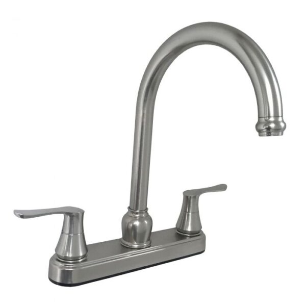 Empire Kitchen Faucet, Two-Lever, 8" Deck, High-Arc Gooseneck Spout, Brushed Nickel