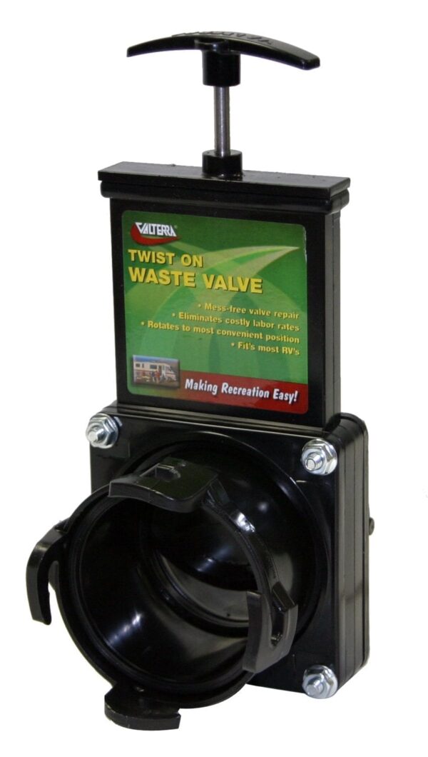Valterra Twist-On Bayonet Waste Valve, 3 Inch, Black Water