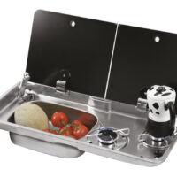 Suburban Two-Burner Cooktop with Sink, Stainless Steel, Propane, 3000/4900 BTU