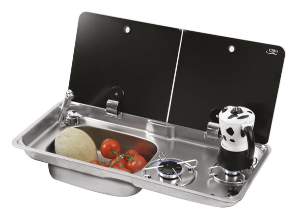 Suburban Two-Burner Cooktop with Sink, Stainless Steel, Propane, 3000/4900 BTU