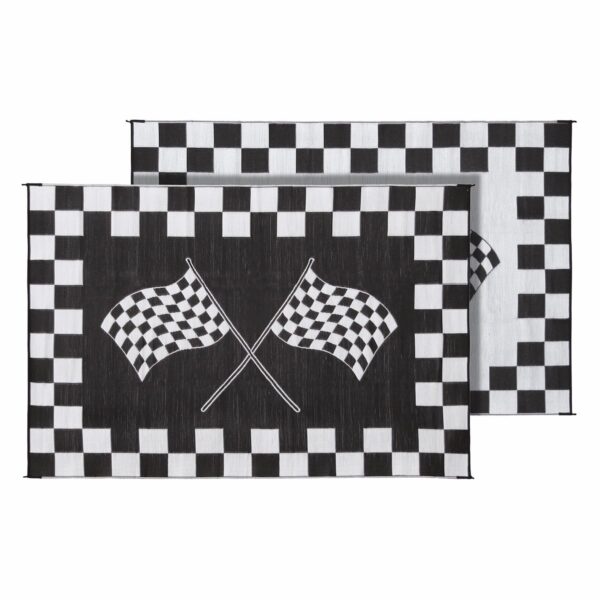 Faulkner 9 by 6 Foot Reversible Patio Mat, Black and White Checkered