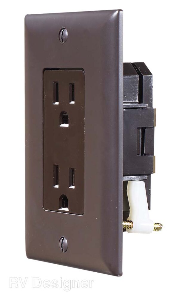 RV Designer Dual AC Receptacle, Brown
