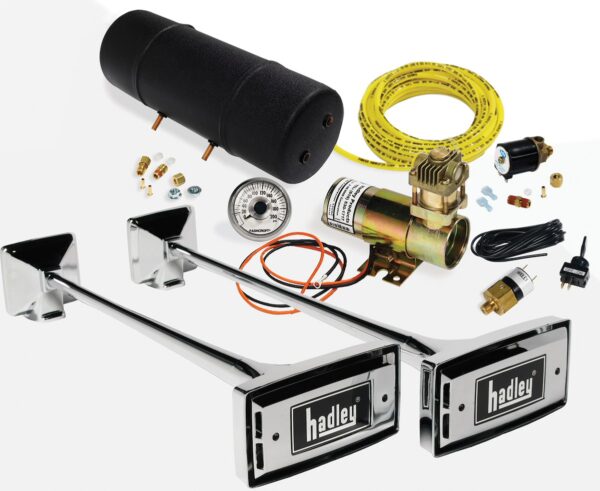 Hadley Classic Rectangular Air Horn Complete Kit, Chrome Silver, 115 dB