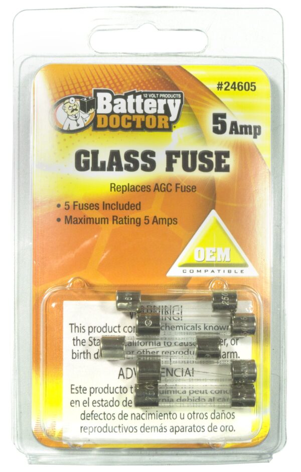 WirthCo Battery Doctor 5-Amp AGC Glass Fuse, Pack of 5