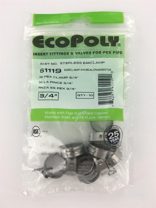 Elkhart PEX Tubing Clamp Set, 3/4 inch, Stainless Steel, 10-Pack, Silver