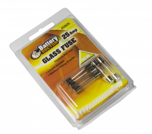 WirthCo Battery Doctor 25-Amp AGC Glass Fuse, Pack of 5