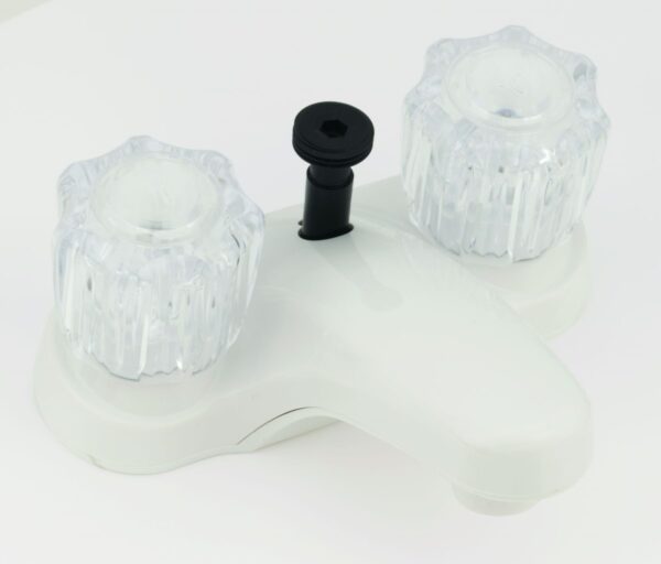 Empire 4 Inch Lavatory Faucet with Diverter and Crystal Knobs, White
