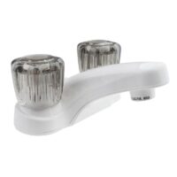 Dura Faucet RV Lavatory Faucet, White, Mid-Arc, Powder Coated, Crystal Knobs