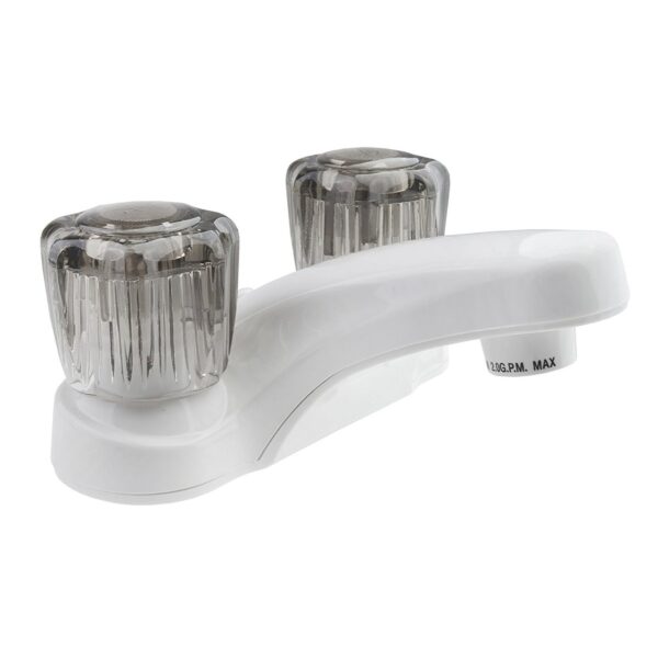 Dura Faucet RV Lavatory Faucet, White, Mid-Arc, Powder Coated, Crystal Knobs