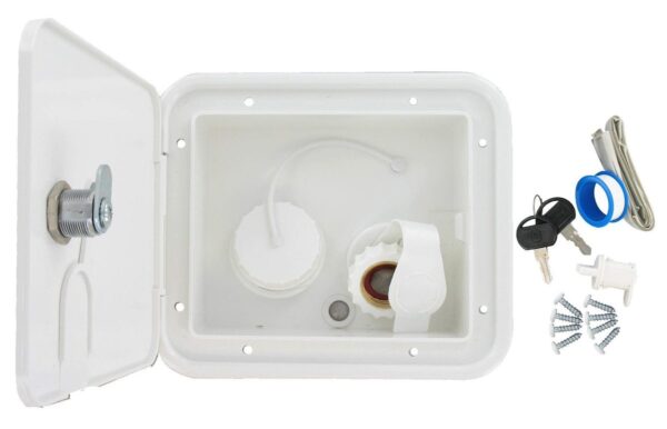Valterra Large Flange Fresh Water Inlet, White, Dual Connection with Tank Vent