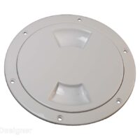 RV Designer 5 Inch Round Electrical Cord Hatch, Plastic, White