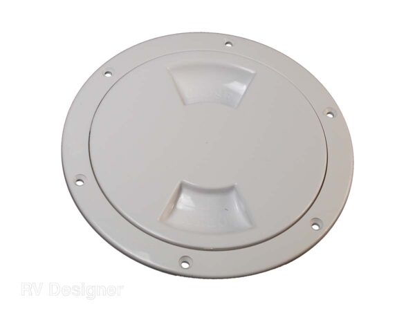 RV Designer 5 Inch Round Electrical Cord Hatch, Plastic, White