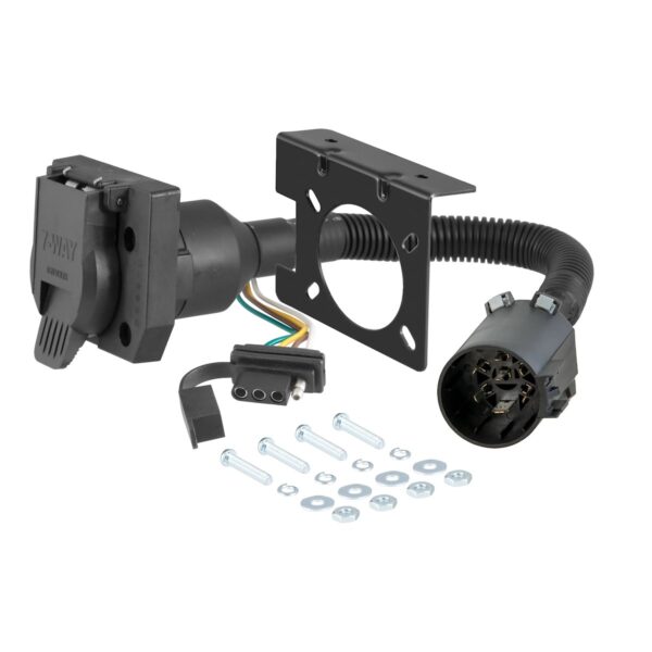 CURT Vehicle End Multi-Socket Trailer Wiring Connector, 7-Blade to 4-Flat, Black