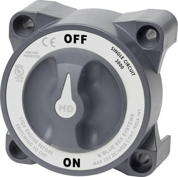 Blue Sea Systems Battery Disconnect Switch, 325 Ampere, Rotary with Removable Knob